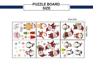 Detailed size chart for Christmas wall decals measuring 21x14.8 cm with festive patterns