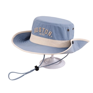 Kids quick-dry outdoor bucket hat in blue with Boston 1630 embroidery and chin strap