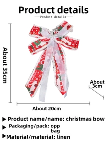 Detail view of a 35x20cm Christmas bow made of linen and tulle with silver reindeer