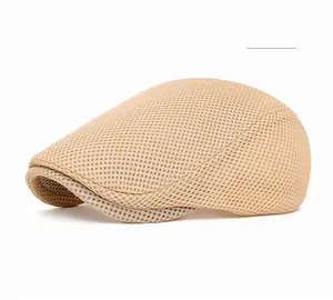 Detail of khaki breathable mesh ivy cap showing the honeycomb textured knit fabric