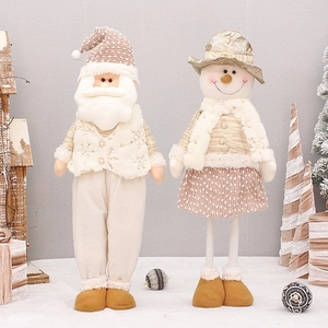 Telescopic Christmas plush dolls of Santa and Snowman in light tones for festive decor
