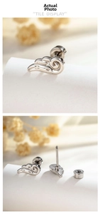 Detailed view of silver angel wing stud earrings with screw back closure mechanism