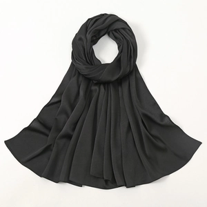 Elegant solid black faux silk hijab shawl with a smooth satin sheen for women
