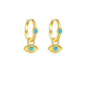 S925 Sterling Silver Gold Evil Eye Earrings with Blue Zircon Stones for Women