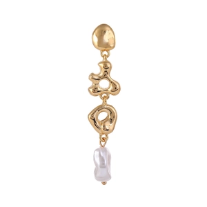 Vintage water ripple baroque pearl earrings with long irregular gold plating for women