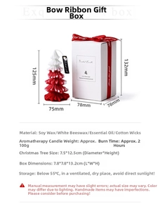 Detailed dimensions and specifications for the Christmas tree candle and gift box