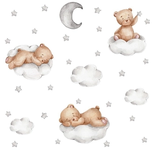 Sweet Dream nursery wall stickers with watercolor teddy bear moon and stars on white background