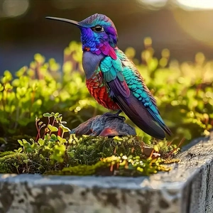 Colorful acrylic hummingbird garden stake sculpture for potted plant decoration