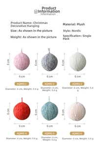 Close-up of 6cm Nordic wool felt Christmas ball pendant with detailed plush texture