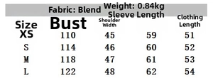 Detailed size chart for women hooded faux fur jacket with weight and fabric information