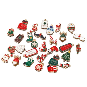 Christmas Charms Zinc Alloy Enamel Oil Dripping DIY Jewelry Making Pendants Santa Claus Snowman Reindeer Tree Festival