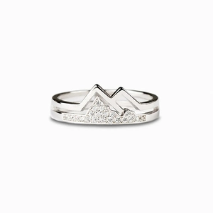 Silver mountain range double-layer ring with sparkling zircon inlays for women