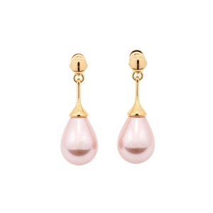 Eleganti orecchini a goccia dorati con perni geometrici e perle rosa a goccia