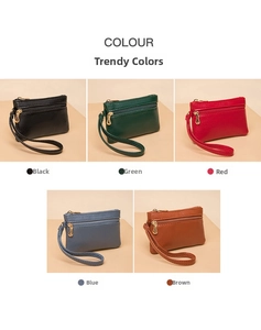 Litchi pattern leather coin purses in five colors with wristlet and gold zippers