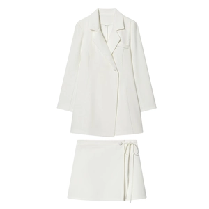 Chic Blazer And Wrap Mini Skirt Solid Color Long Sleeve Polyester Office Streetwear For Women