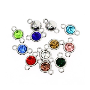 Colorful rhinestone connectors with double ear silver frames for DIY jewelry making