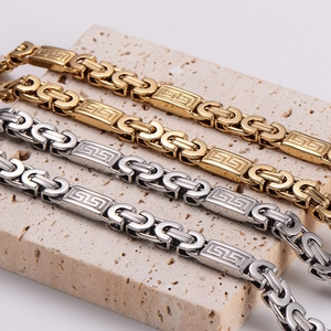 Men's hip-hop Byzantine chain bracelet set in gold and silver finish on stone