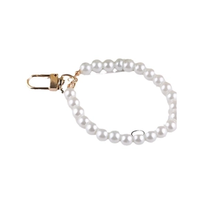 Handmade white glass pearl beaded phone strap with gold lobster clasp for keychains
