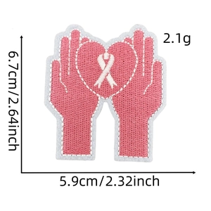 Detail showing dimensions of pink ribbon embroidery patch for awareness campaigns