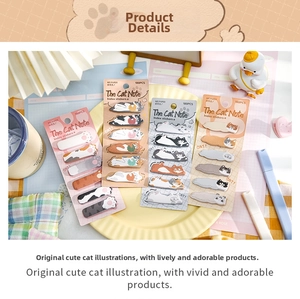 Detailed view of MR.PAPER cat illustration index stickers 180pcs pack on desk