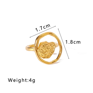 Detail view of 18K gold irregular heart ring showing dimensions 1.7cm by 1.8cm