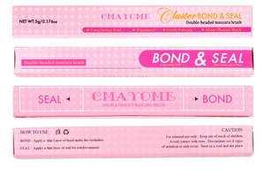 Detailed packaging showing BOND and SEAL dual-ended cluster lash glue and instructions