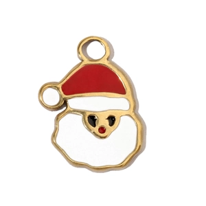 Detail showing Santa Claus enamel charm in gold tone for jewelry making crafts