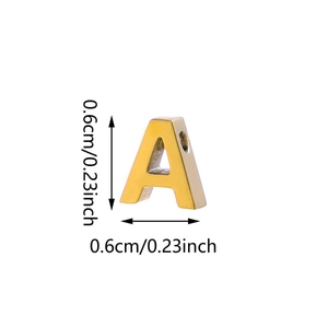 Polished gold 26 letters A-Z stainless steel pendant charms, size 0.6cm small metal beads
