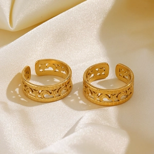 Bohemian style 18K gold plated V-shaped star and moon open rings on silk fabric