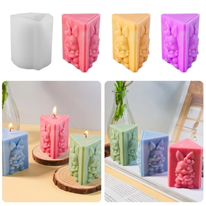 Easter Bunny Silicone Mold Holding Carrot Relief Triangular For Candle Making DIY Soap Gypsum Ornament Home Decor