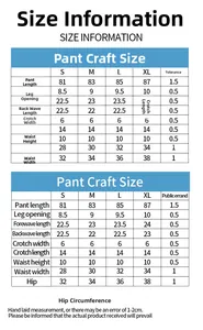 Detailed size chart for seamless tie-dye yoga pants with measurements from S to XL