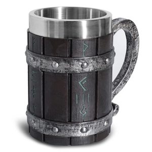 Creative Viking beer mug with wooden barrel design and stainless steel inner tank