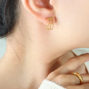 Boucles Oreilles Pampilles Chaîne Perles Multicouches Acier Titane Plaqué Or Style Ins Français Bijoux Élégants