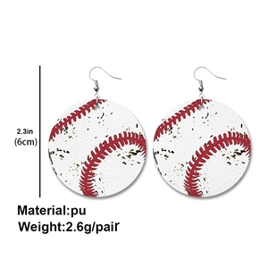 Retro baseball pattern faux leather teardrop earrings for sports fans 6cm size