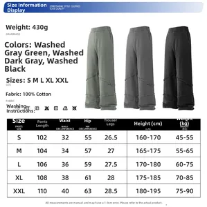 Detaillierte Größentabelle für 430G reine Baumwollhose mit gewaschenem Vintage-Effekt