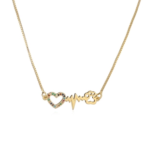 Gold plated heart necklace with colorful zircon star and moon moon heart pendants