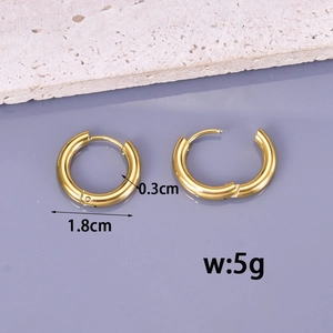 Unisex 1.8cm gold titanium steel hoop earrings with a minimalist circular design