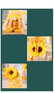 Macro details of autumn sunflower gnome featuring polka dot hat and braided beard textures