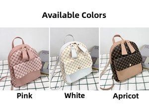 Detailed comparison of pink white and apricot mini printed leather backpacks for ladies