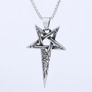 Vintage silver pentagram and Eye of Horus stainless steel pendant with rustic chain
