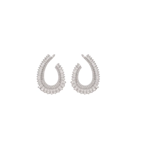 Elegant silver oval teardrop earrings featuring cubic zirconia in a minimalist design