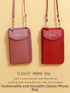 Detail of pink-brown and red phone crossbody bags in pebble leather with zip closure