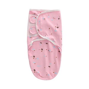 Pink newborn swaddle wrap with soft pattern, velcro closure and decorative ears detail