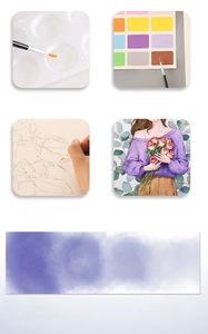 Detailed four-step guide for using the watercolor paint book with rose patterns