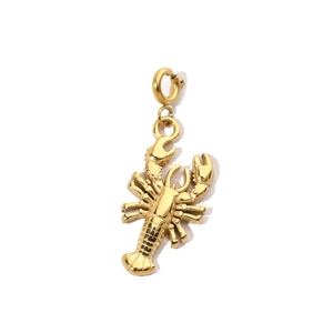 Detailed view of a golden lobster-shaped charm pendant with smooth metallic finish