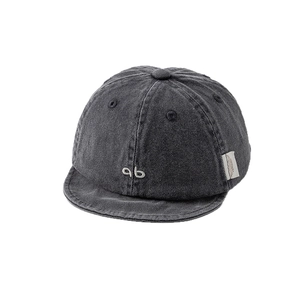 Toddler washed denim baseball cap with white ab embroidery and short brim