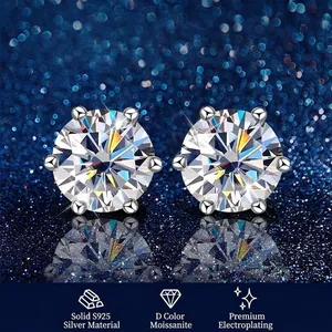 Moissanite Stud Earrings With 925 Sterling Silver Earring Post Classic Round Brilliant Cut Sparkling Jewelry For Women