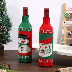 Christmas knitted wine bottle covers with Santa and Snowman patterns for holiday decor