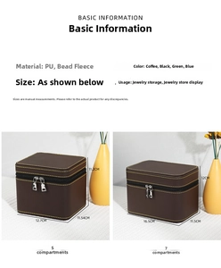 Detail view of brown PU leather jewelry box with zipper for bangle storage and display