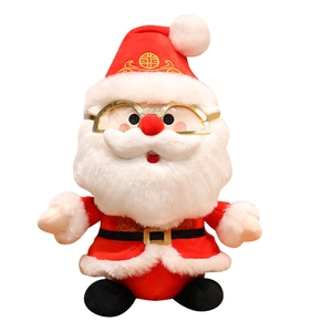 Poupée Père Noël en peluche avec broderie dorée et lunettes pour décoration de Noël